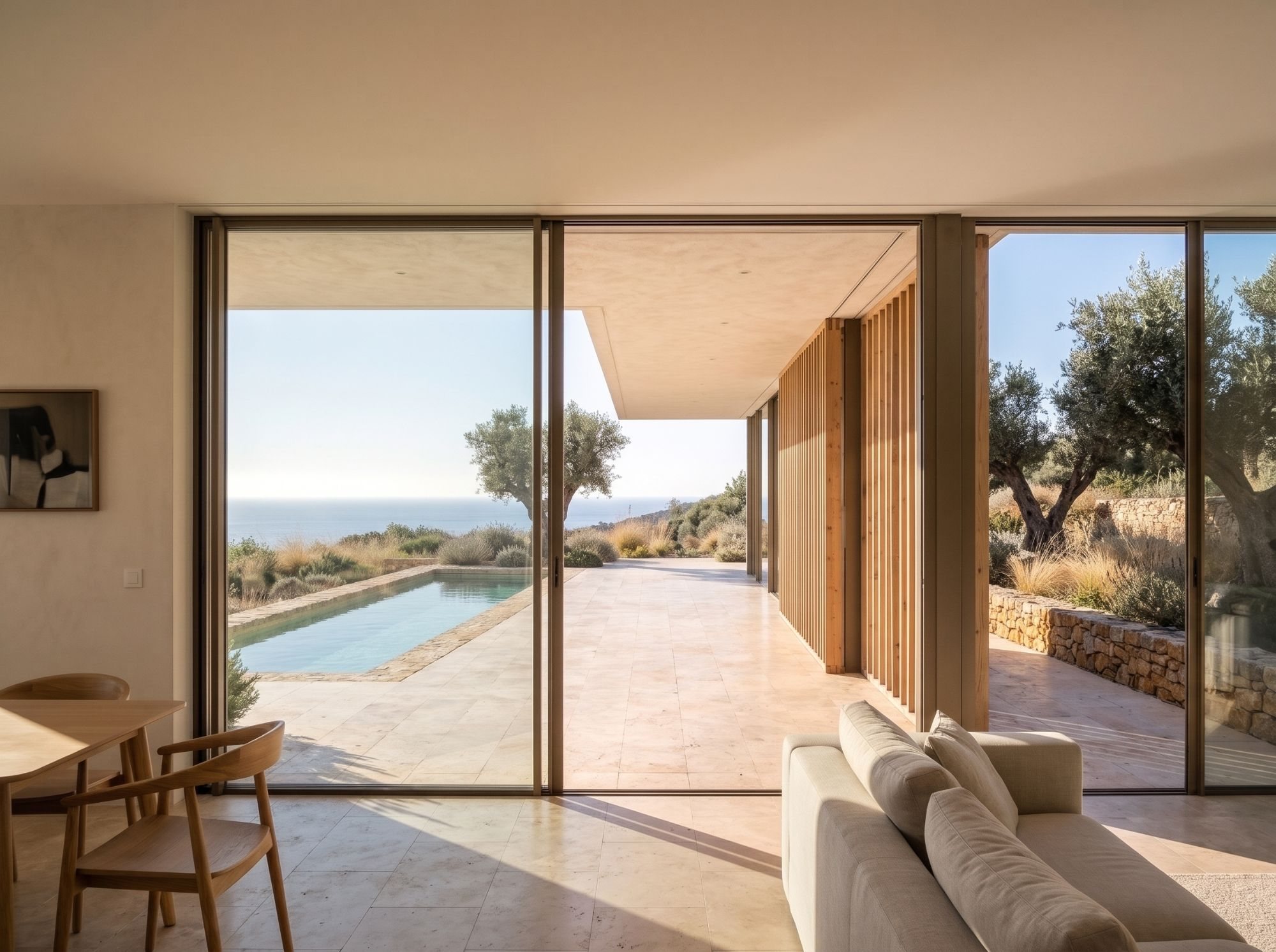 El mismo salón en invierno, con el sol dentro