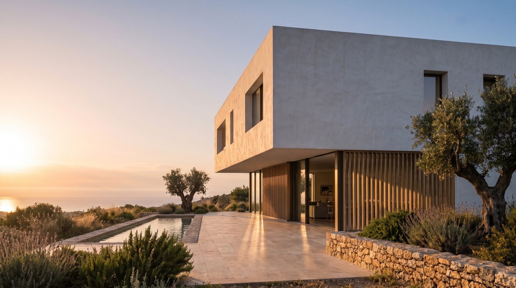 La misma casa al atardecer